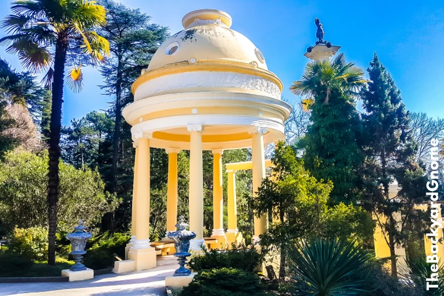 Gazebo and pond in the arboretum of Sochi. Russia