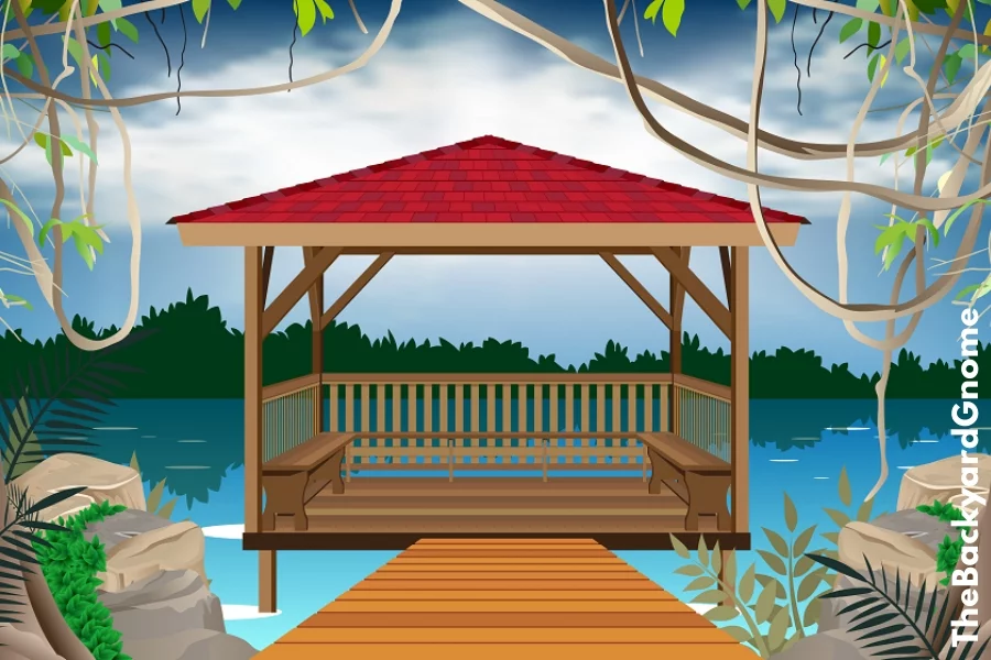Wooden gazebo at the river