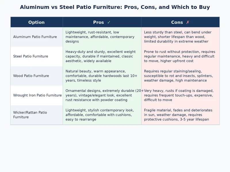 aluminum vs steel patio furniture comparison showing corrosion resistance and structural properties