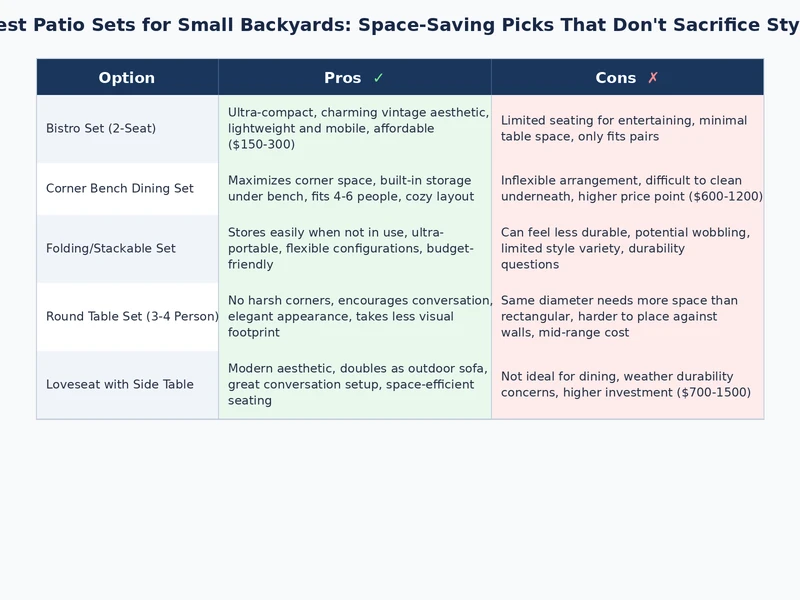 Patio set styles compared by footprint and seating capacity for small backyards