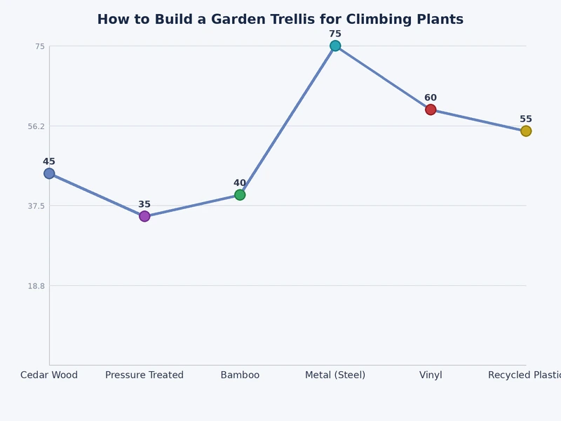 Bar chart comparing the lifespan and cost of wood, metal, and plastic garden trellis materials