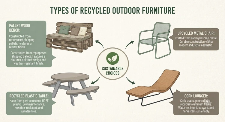 Infographic comparing eco friendly outdoor furniture materials by cost and lifespan
