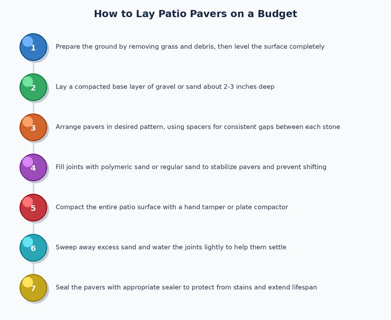 Step-by-step process diagram for laying patio pavers