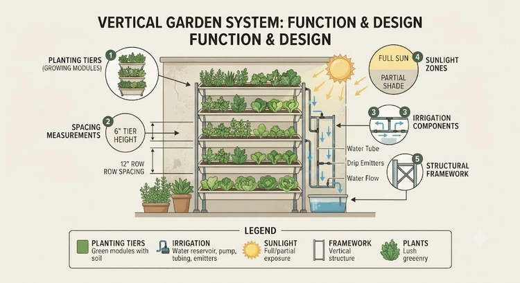 infographic showing vertical garden layout options for small backyards